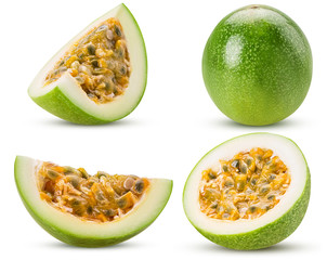 Set green passionfruit whole, cut in half, slice