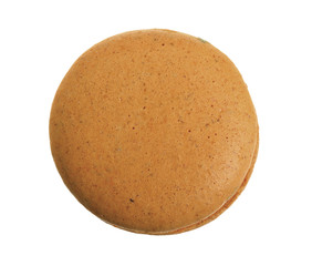 orange macaron isolated on white background without a shadow closeup. Top view. Flat lay