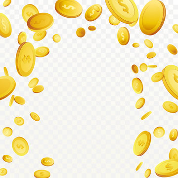 Golden coin fortune falling over checkered background