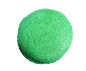 Obraz na płótnie Canvas green macaron isolated on white background without a shadow closeup. Top view. Flat lay