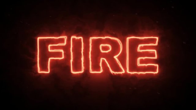 Fire text word from hot burning letters on dark background