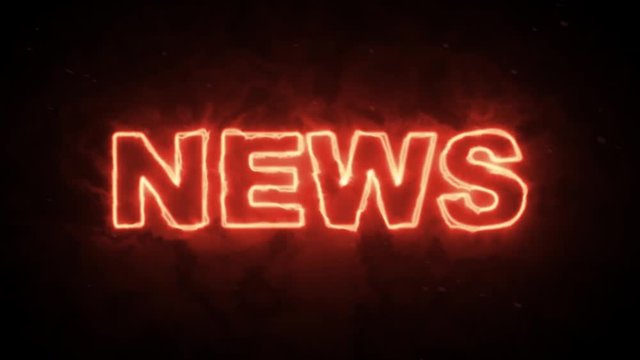 News text word from hot burning letters on dark background - hot news