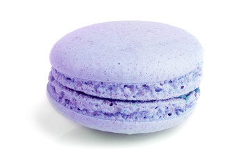 purple macaron isolated on white background closeup