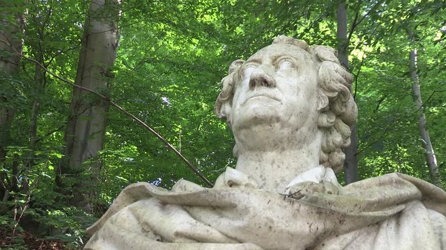 Close up of Goethe statue in Karlovy Vary, Czechia.