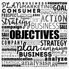 Obraz premium Objectives word cloud collage, business concept background
