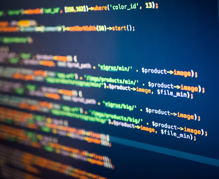 Lines of php coding on the blue background