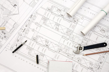 detailed engineering drawing on paper - close up