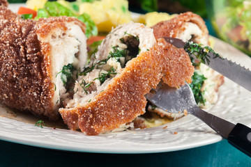 Chicken Kiev, breaded chicken breast