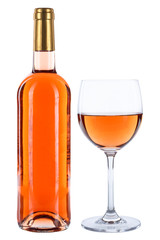 Wine bottle glass rose alcohol beverage isolated on white