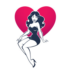sexy and beauty retro pinup lady on heart shape background for your logo or label design - 201834168