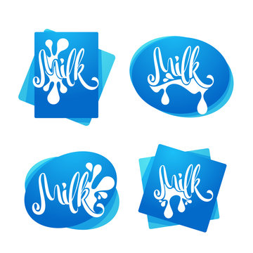 Milk and Dairy Product Logo, Label, Emblem With Hand Drawn Lettering Composition