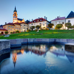 Fototapeta premium Slovakia - Kremnica with reflection in fountain at night