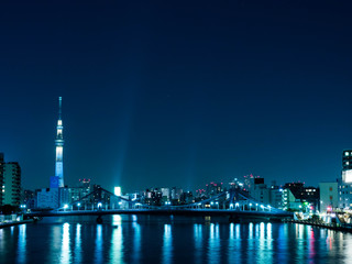 night view of Tokyo with river reflection