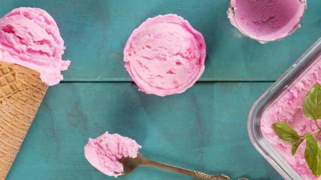 Top view pink ice cream