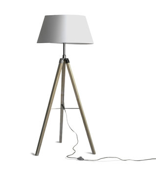 Tripod Floor Lamp with three wooden legs and trailing switch cable