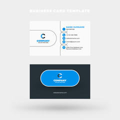 Double-sided horizontal business card template. Vector mockup illustration. Stationery design. Blue and black color theme