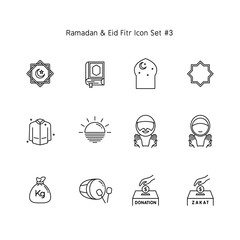 simple line ramadan kareem and eid al fitr icon set. Islam tradition, muslim holiday illustration