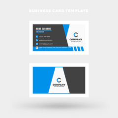 Double-sided horizontal business card template. Vector mockup illustration. Stationery design. Blue and black color theme