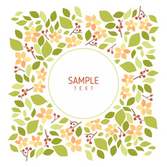 Card with flowers and leaves. Wedding ornament concept. Floral decoration. Vector layout decorative greeting card or invitation design background