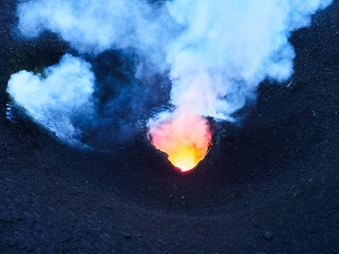 Lava Eruption of the Stromboli volcano, Aeolian islands, Sicily, Italy
