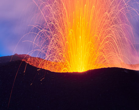 Lava Eruption of the Stromboli volcano, Aeolian islands, Sicily, Italy
