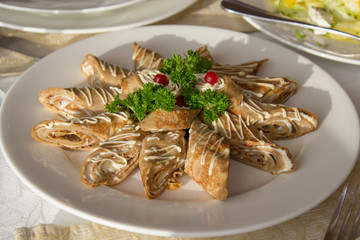 meat pancakes in the restaurant