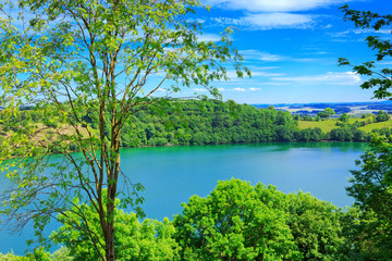 Fototapeta na wymiar Summer landscape with forest lake.