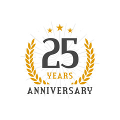 25 Years Anniversary golden laurel wreath logo badge