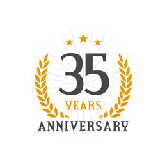 35 Years Anniversary golden laurel wreath logo badge