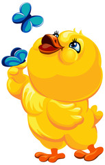 vector clipart chicken with butterflies. Vector easter illustration