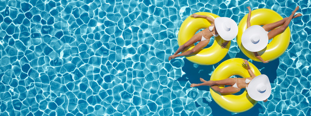 women swimming on float in a pool. 3d rendering