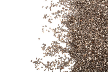 Chia seeds isolated on white background with copy space for your text. Top view
