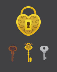 Set of vintage keys and locks. Vector illustration cartoon padlock. Secret, mystery or safe icon.