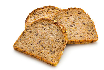 Whole wheat bread isolated on white background.
