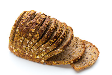 Whole wheat bread isolated on white background.