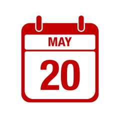20 May calendar red icon. twenty 