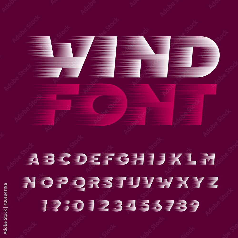 Fototapete wind alphabet font. speed effect bold type letters and numbers. stock vector typeface. easy color ch