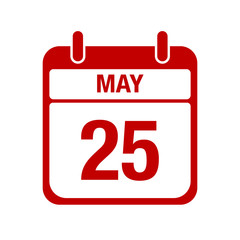 25 May calendar red icon. twenty five