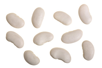 White kidney beans isolated on white background close up. Top view