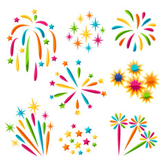 Set of bright colorful fireworks and salute