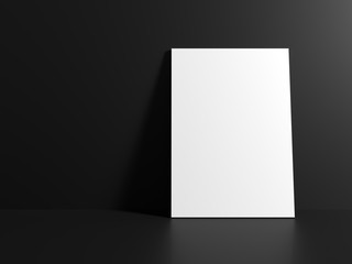 White canvas on a black floor. Mock-up. 3D rendering