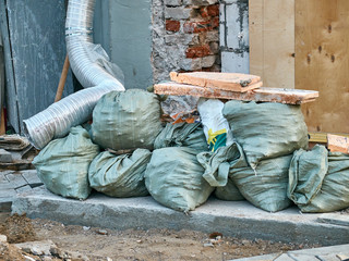 Contruction garbage in the green bags