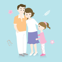 Cartoon cute family, Daddy and mommy and little girl vector.