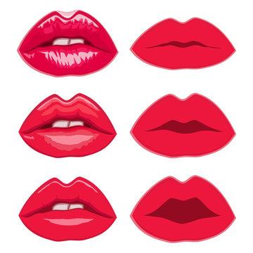 Lips. Set of icons, beauty logo. Abstract concept. Vector illustration on white background.