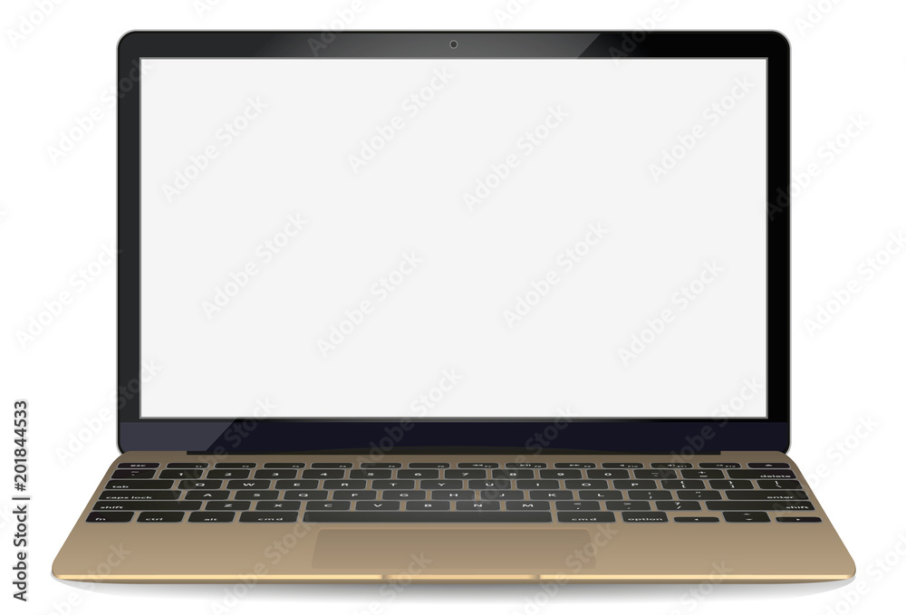 Aufkleber mockup with blank screen - front view.Open laptop with blank screen isolated on background - vector illustration.