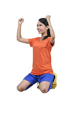 Fototapeta premium Happiness asian female soccer player celebrate