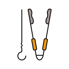 Grill skewer and tongs color icon