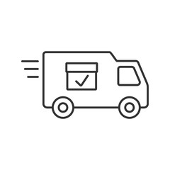 Delivery van with checkmark linear icon