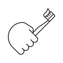 Hand holding toothbrush linear icon