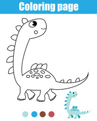 Coloring page with dinosaur. Drawing kids activity. Printable toddlers fun